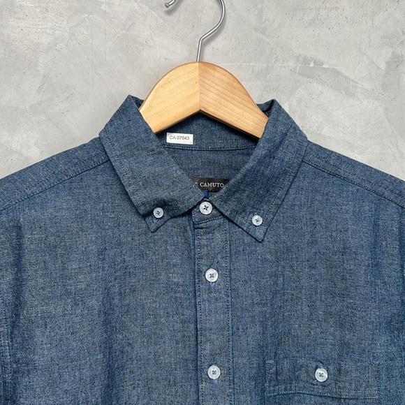 Vince Camuto Men Classic Fit Chambray Long Sleeves Casual Shirt, Navy. Size S - Picture 4 of 9